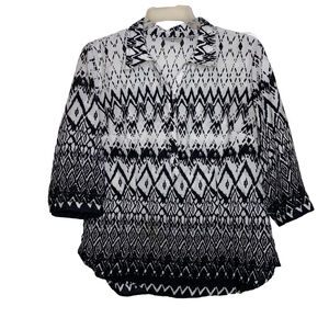 Women's Coral Bay Collared Tunic Blouse with White Black Geometric Print Size XL